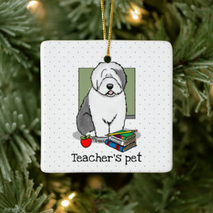 School Teacher Old English Sheepdog (Gray 1) Cute Ceramic Ornament