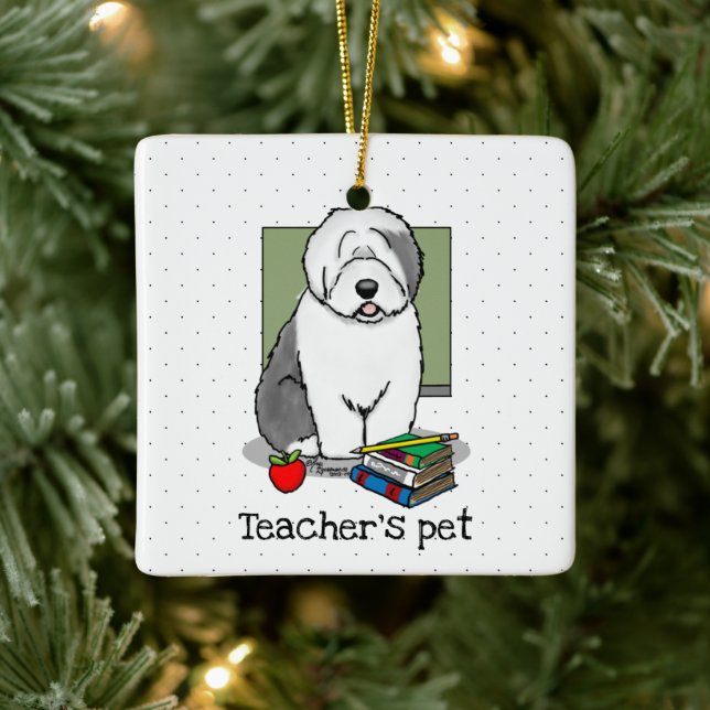 School Teacher Old English Sheepdog (Gray 1) Cute Ceramic Ornament (Tree)