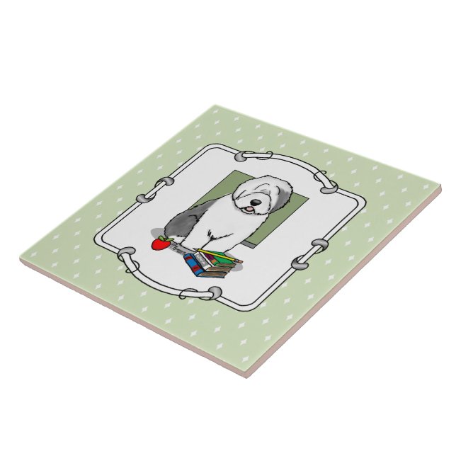 School Teacher Old English Sheepdog (Gray 1) Cute Ceramic Tile (Side)