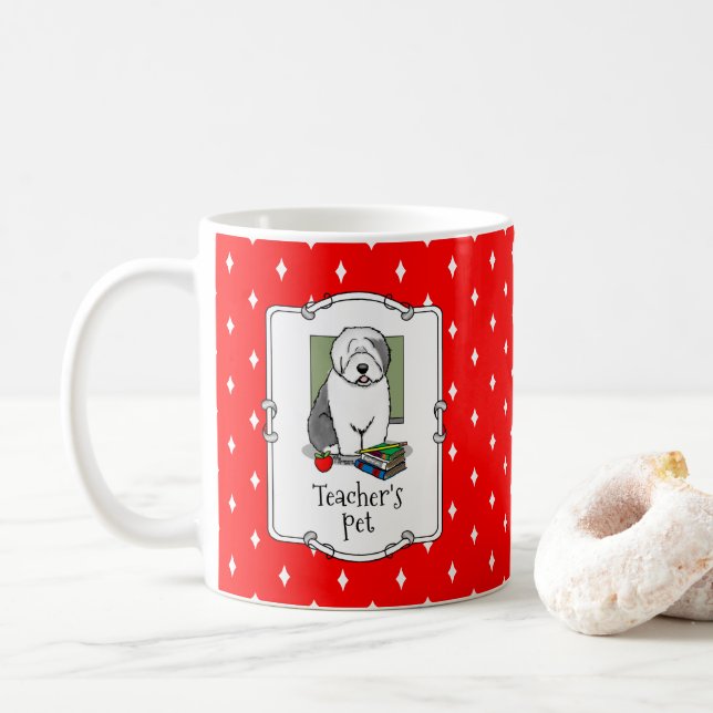 School Teacher Old English Sheepdog (Gray 1) Cute Coffee Mug (With Donut)