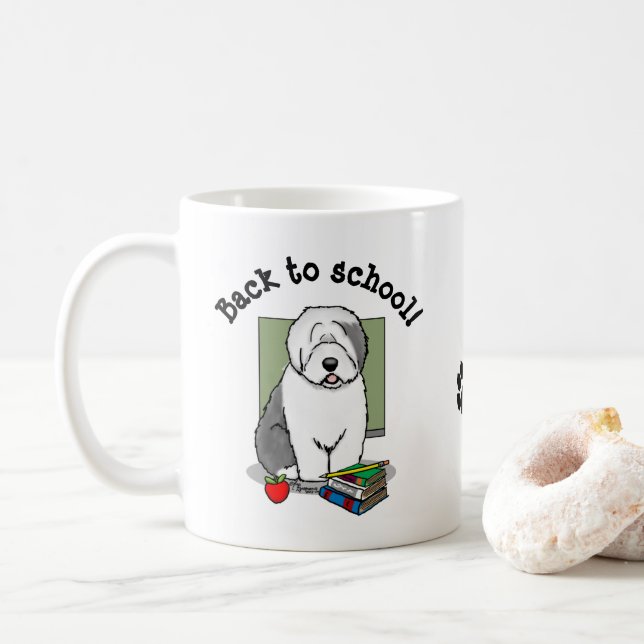 School Teacher Old English Sheepdog (Gray 1) Cute Coffee Mug (With Donut)