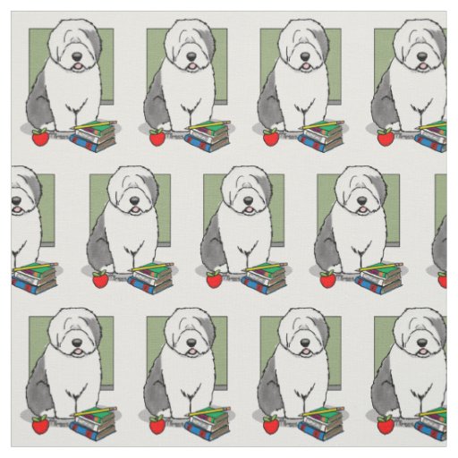School Teacher Old English Sheepdog (Gray 1) Cute Fabric