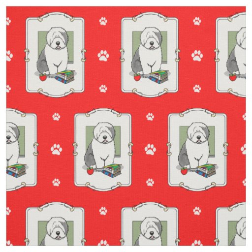 School Teacher Old English Sheepdog (Gray 1) Cute Fabric