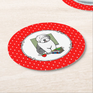 School Teacher Old English Sheepdog (Gray 1) Cute Round Paper Coaster