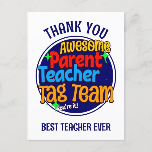 School Teacher Parent TAG TEAM  Postcard