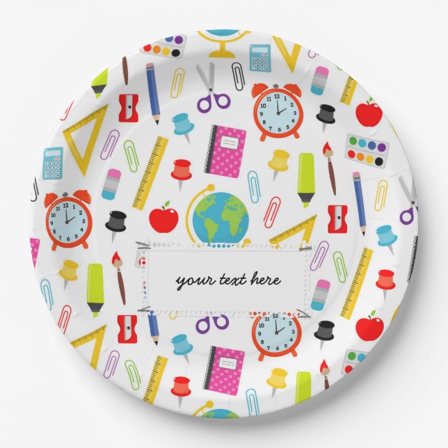 School Teacher Pattern Colorful Paper Plates (Front)