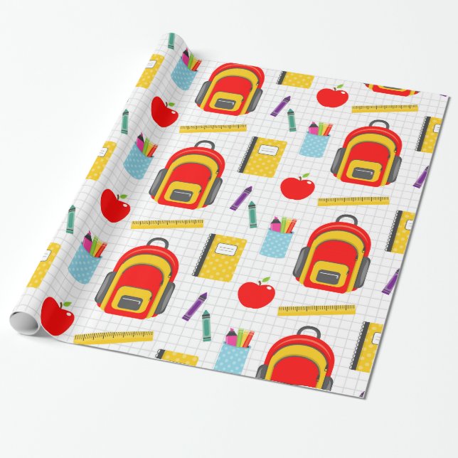 School Teacher Pattern Colorful Wrapping Paper (Unrolled)
