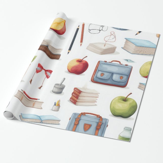 School Teacher Pattern Colorful Wrapping Paper (Unrolled)