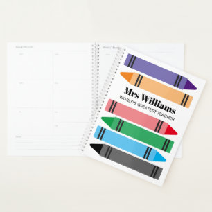 School teacher planner with colorful crayon design