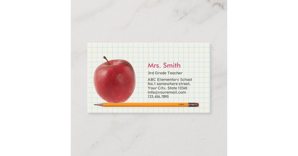 School Teacher Professional Pencil & Apple Business Card | Zazzle