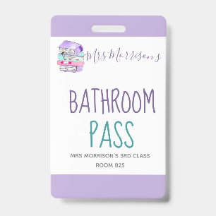School teacher purple bathroom pass badge
