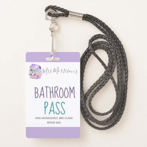School teacher purple bathroom pass badge