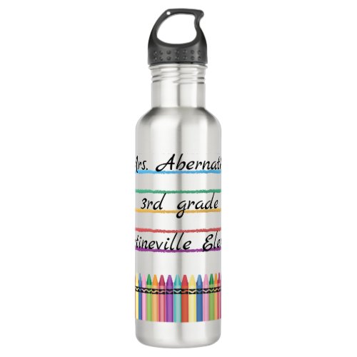 School Teacher Rainbow Crayon Stainless Steel Water Bottle