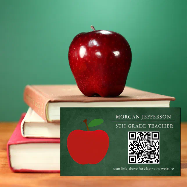 School Teacher Red Apple Chalkboard QR Code Business Card Magnet | Zazzle