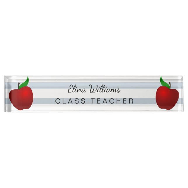 School Teacher Red Apple clean Striped Classic Nameplate (Front)
