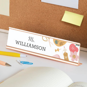 School Teacher School Supplies Personalized White Desk Name Plate