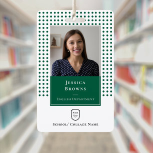 School Teacher/ Student Dark Green Photo Logo QR Badge