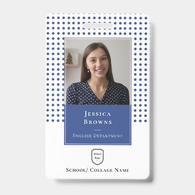 School Teacher/ Student Deep Blue Photo Logo QR Badge (Front)