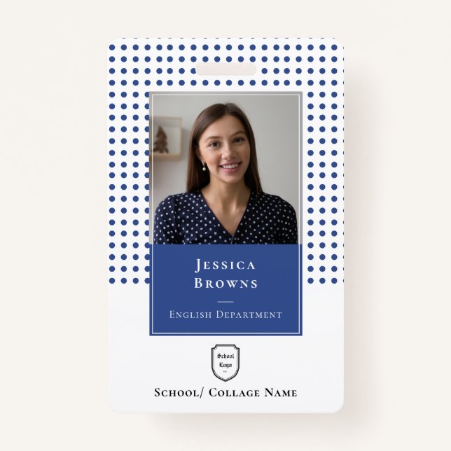 School Teacher/ Student Deep Blue Photo Logo QR Badge (Front)