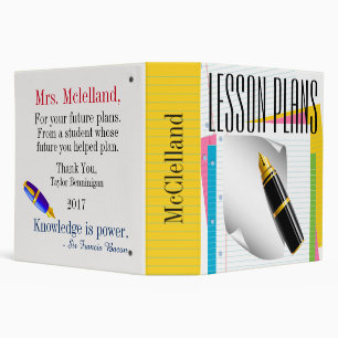 School Teacher Student Thank You Binder - See Back