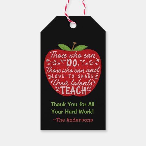 School Teacher Thank You  Apple Teaching Quote Gift Tags