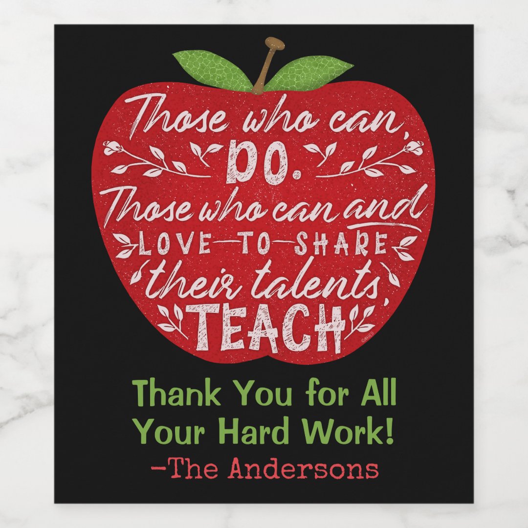 School Teacher Thank You | Apple Teaching Quote Wine Label | Zazzle