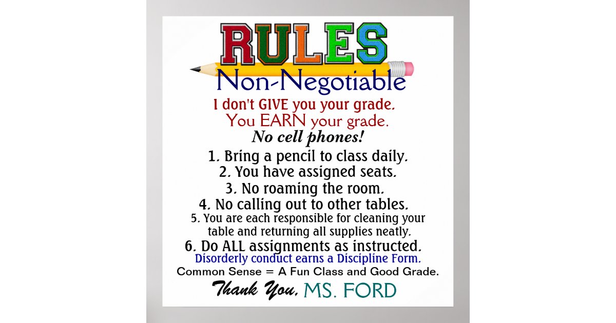 Autism Teacher Classroom School Rules Poster