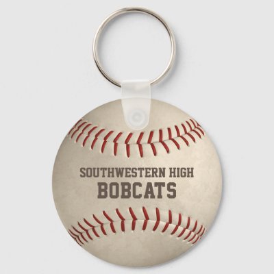 School team and player name dirty baseball keychain