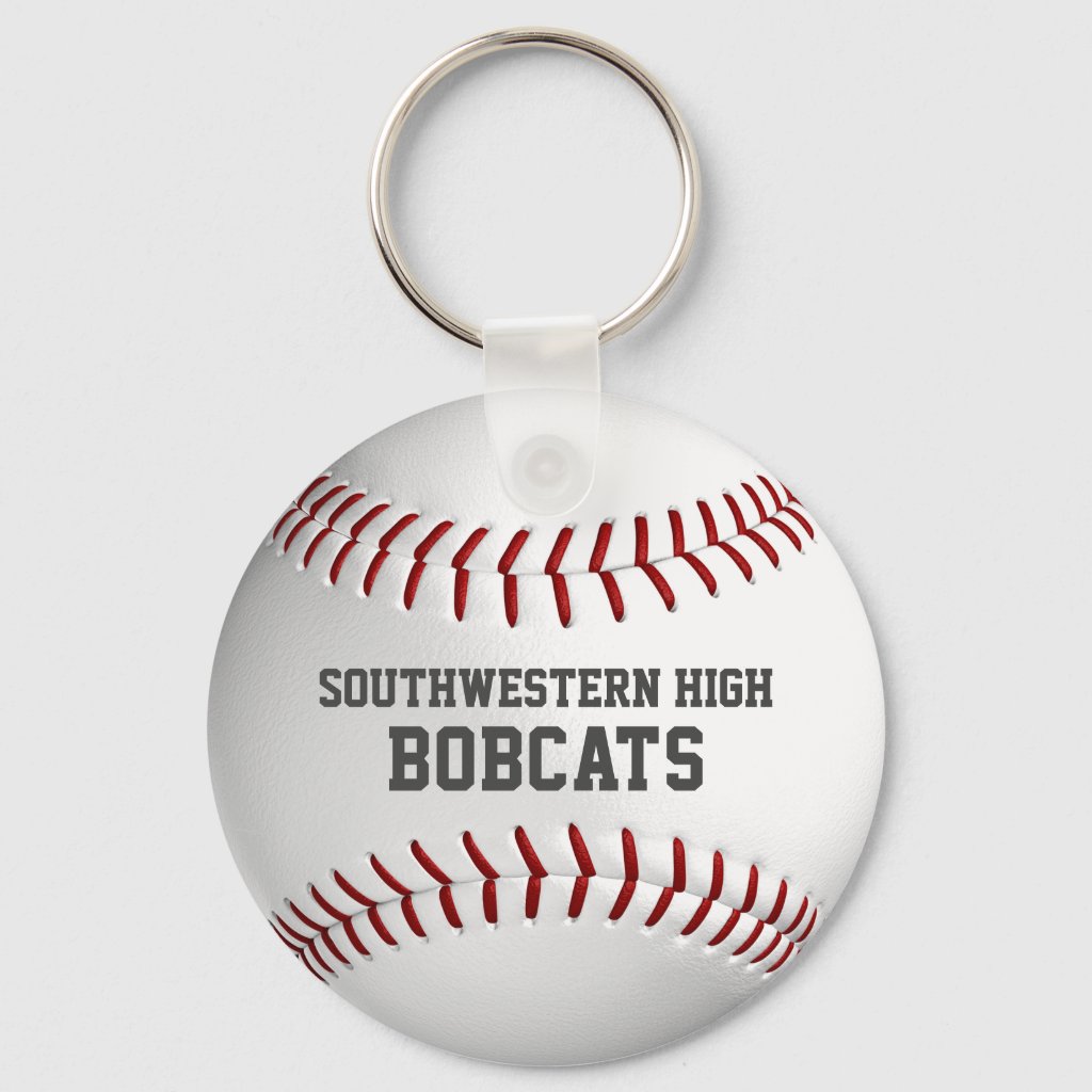 School team and player name simple baseball keychain