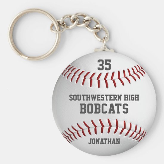 School team and player name simple baseball keychain