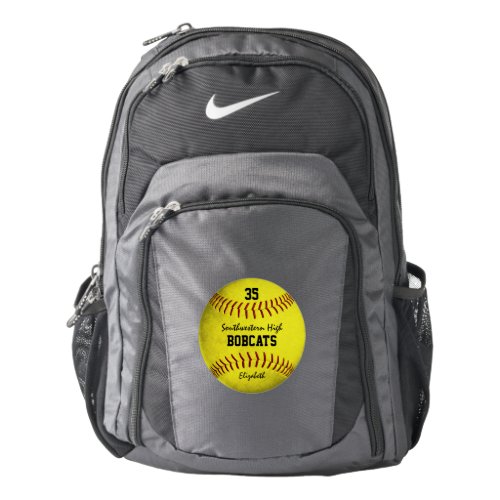 School team and player name yellow softball backpack