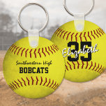 School Team And Player Name Yellow Softball Keychain at Zazzle