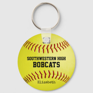 School team and player name yellow softball keychain