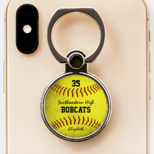 School team and player name yellow softball phone ring stand