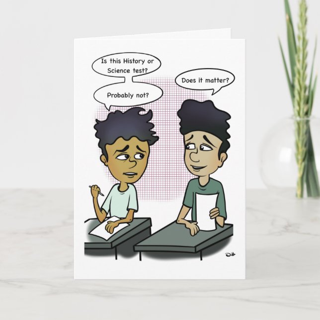 School Test Cartoon Greeting Card (Front)