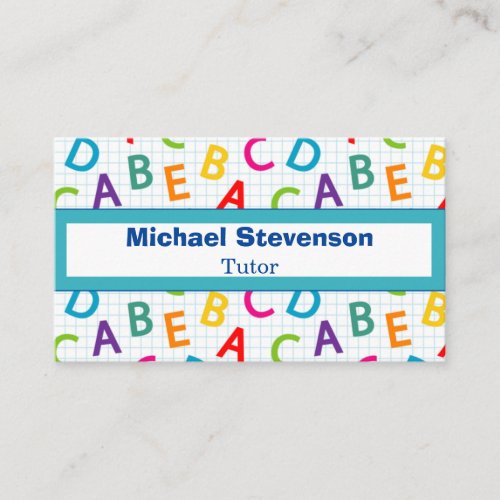 School Theme Colorful Pattern Alphabet Business Card