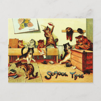 School Time Cats Louis Wain Postcard