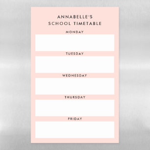 School Timetable Blush Pink Modern Minimal Girls Magnetic Dry Erase Sheet