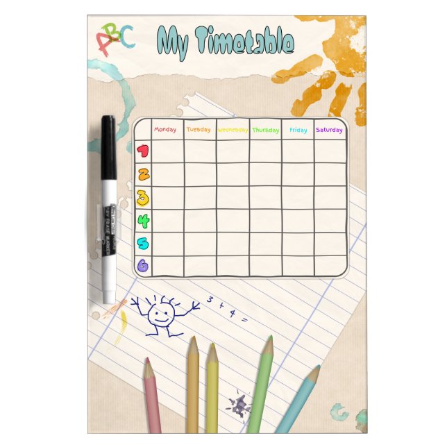 School Timetable Dry Erase Board (Front)