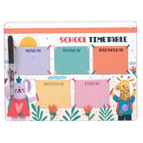 School Timetable Rabbit Giraffe Dry Erase Board
