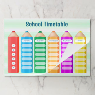 School Timetable With Colorful Pencils  Paper Pad