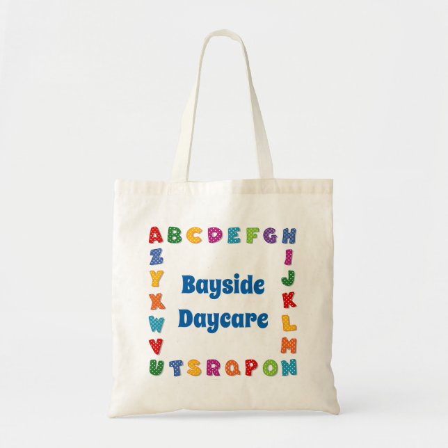 School Tote Bag with Bright Polka Dot Alphabet (Front)