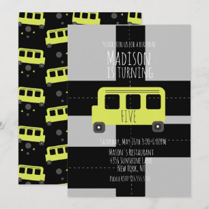 School Transportation Wheel Bus Birthday Party Announcement
