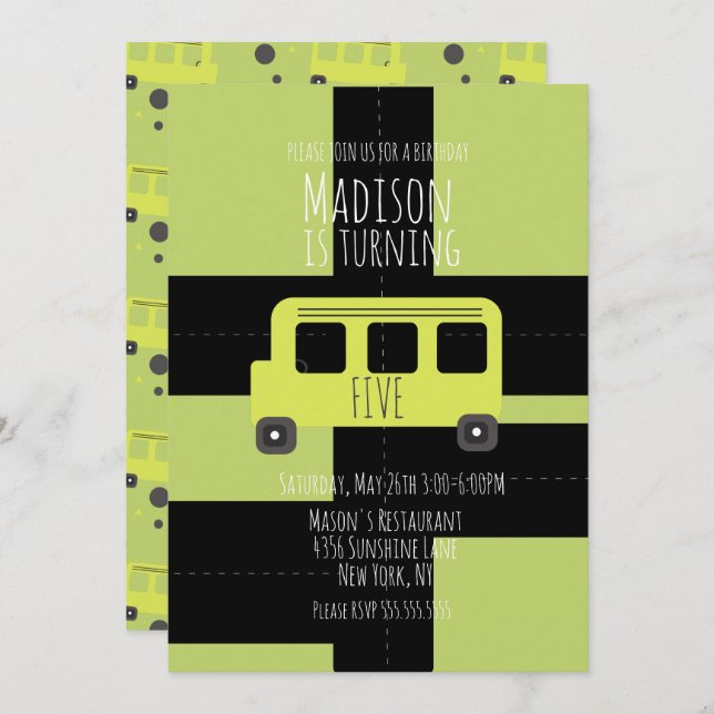 School Transportation Wheel Bus Invitation (Front/Back)