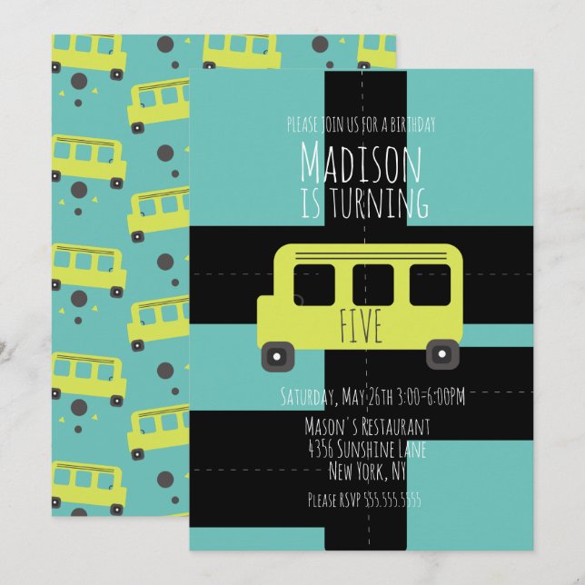 School Transportation Wheel Bus Invitation (Front/Back)