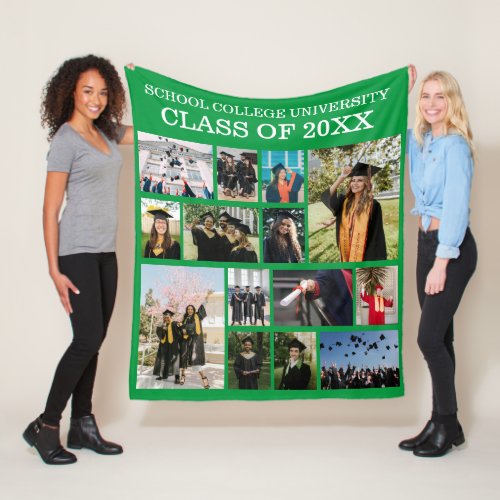 School University Graduation Class Photo Green  Fleece Blanket