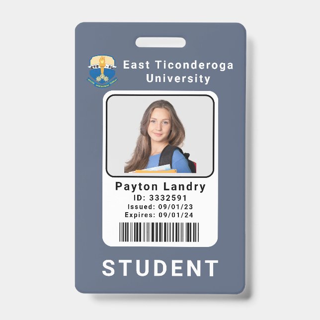 School University Student ID Badge Template Grey (Front)