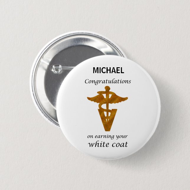School Veterinary White Coat Ceremony Button (Front & Back)