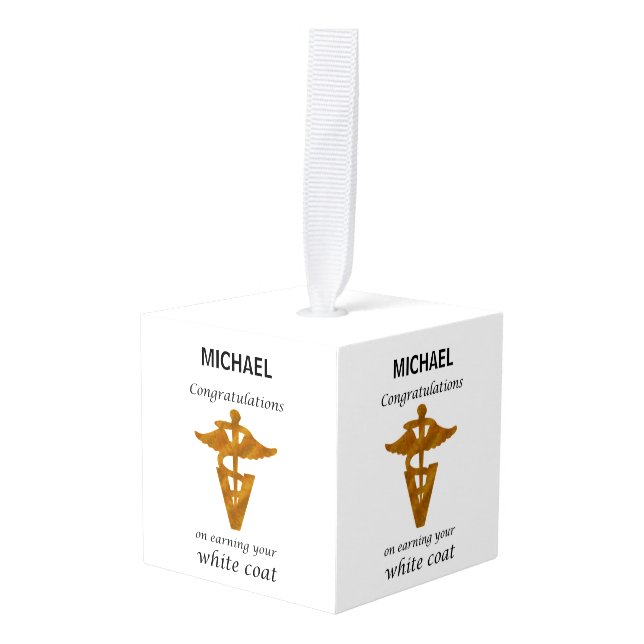 School Veterinary White Coat Ceremony Cube Ornament (Front Angled)