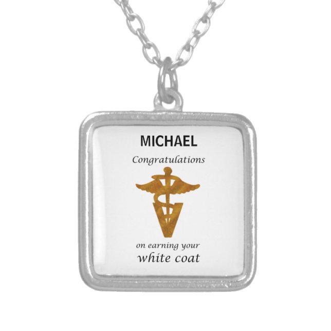 School Veterinary White Coat Ceremony Silver Plated Necklace (Front)